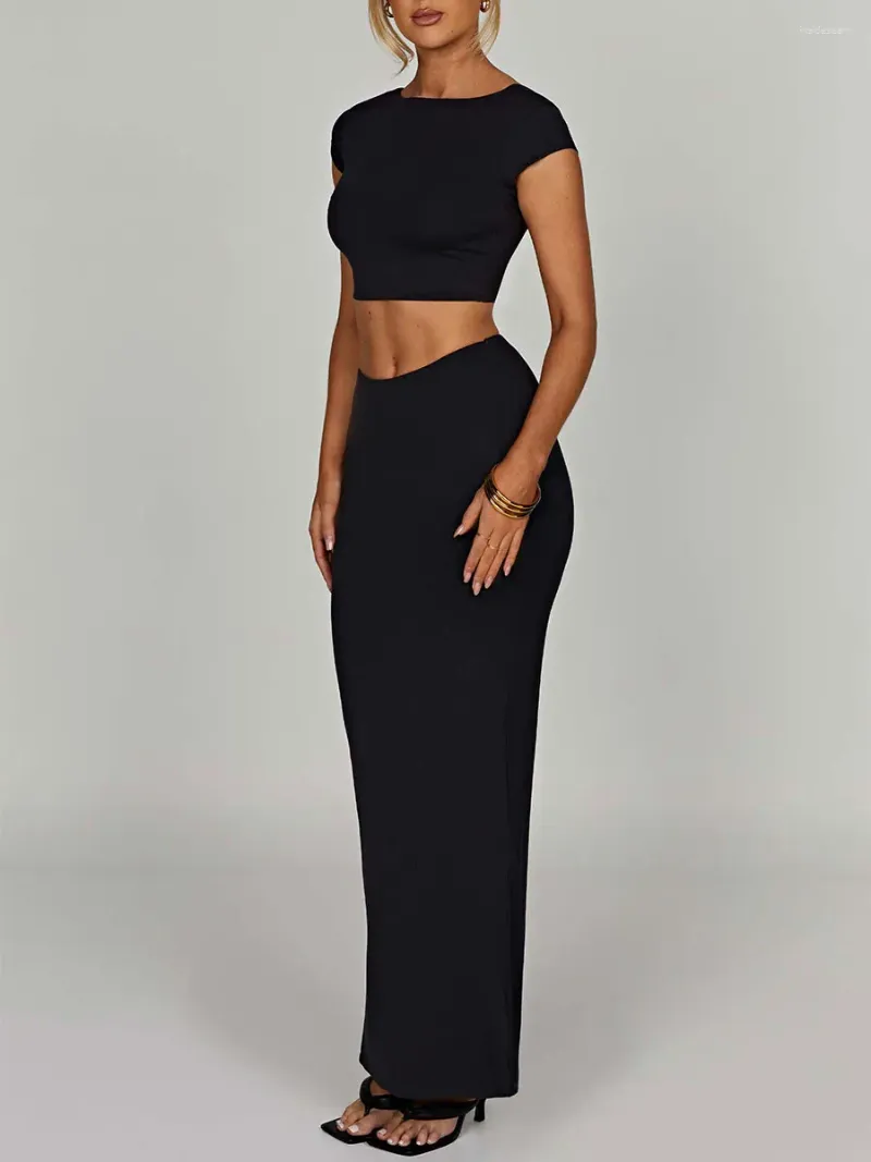 Work Dresses Women Sexy Two Piece Outfits Short Sleeve Fitted Crop Tops  High Waist Ankle-Length Skirt Set from Dhgate Work Dresses - price 23.43