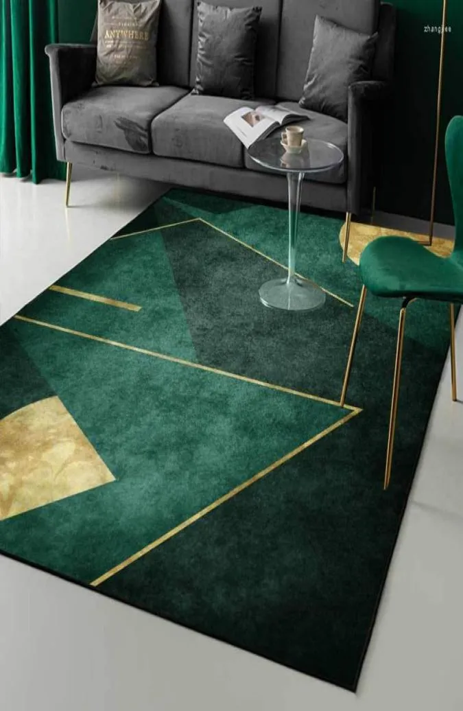 Tapijten Licht Luxe Emerald Dark Green Simple Golden Geometric Living Room Slaapkamer Slaapkamer Bevet Tapijt Vloer Mat Matization1321964