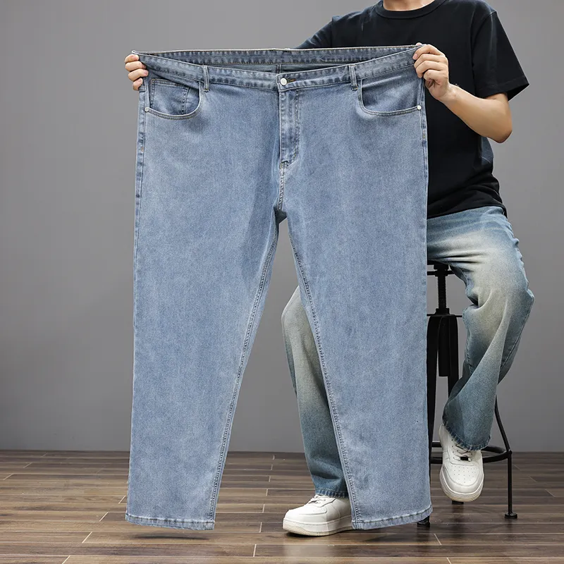 Ultra-plus Size Stretch Men's Business Jeans Simple Loose Wide-leg Straight Pants