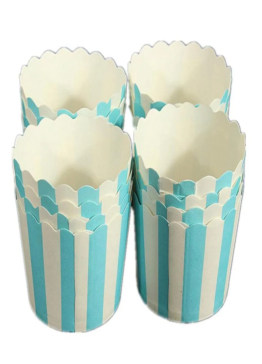 Vendita di tazze da forno per torta di carta per cupcake Cuci di rivestimento per la cottura del dessert per muffin blu a strisce bianche 260H3895265