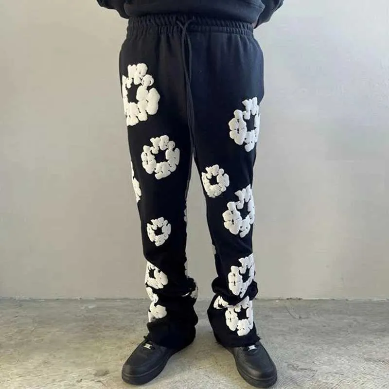 Мужские брюки уличная одежда 3D пенопласта в флеш -брюках Мужские брюки Harajuku Wide Jogger Y2K Женские черные флеш -брюки