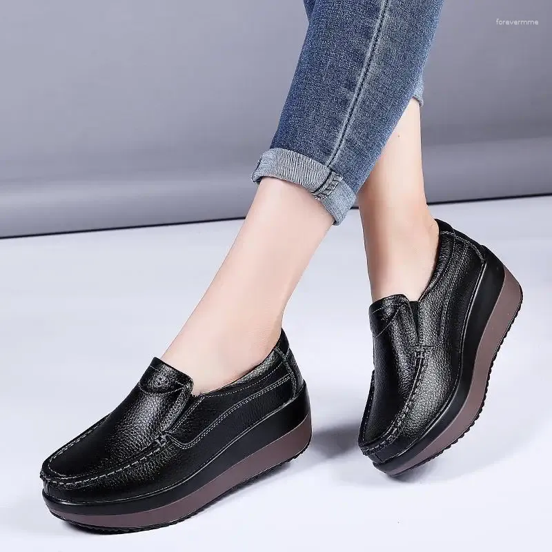 Casual Shoes Moccasins Plus Size Women's Genuine Leather Platform Shake Wedge Slip-on Height Increasing