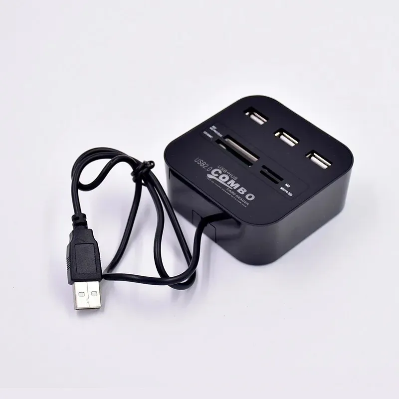 USB HUB 2.0 3 ports MMC Carte SD Carte Reader Slot combo combo tout-en-un câble de séparateur USB adapté à l'ordinateur portable