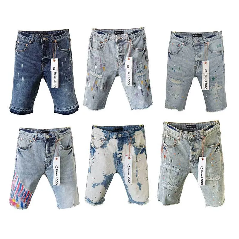 Heren jeans paarse jeans ontwerper denim korte jeans voor herenbroeken trends bedroefd zwart gescheurde motorrijder slanke fit motorfiets mans gestapelde jeans heren baggy jeans gat