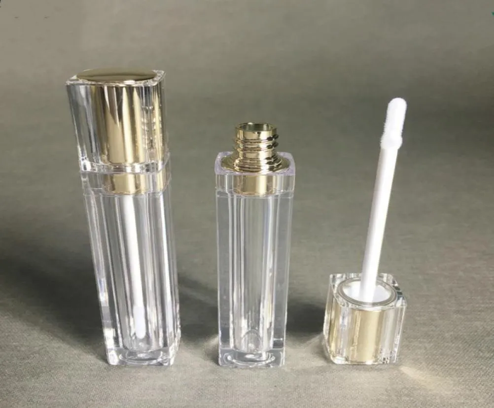 Tubos de luxo de luxo inteiro Contêiner de embalagem de plástico 8 ml de ouro quadrado quadrado tubo de brilho líquido transparente tubos vazios