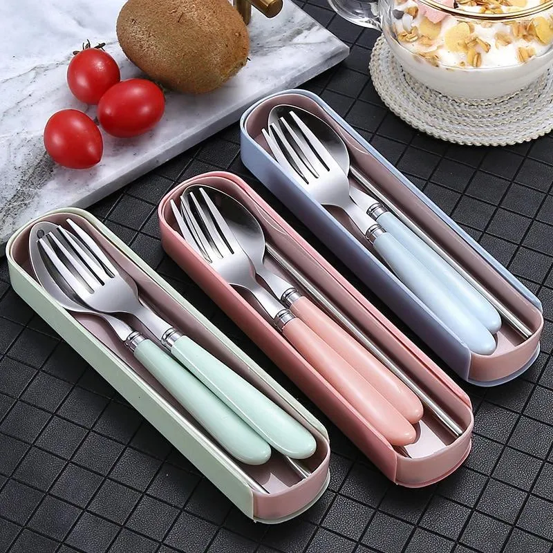 Dinnerware Sets Nordic Style Stainless Steel Spoon Chopsticks Fork Outdoor Travel Portable MealsTool Set