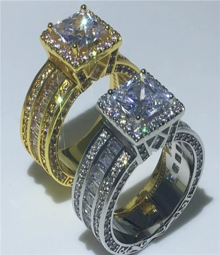 Vecalon Vintage Court Ring 925 STERLING Gümüş Prenses Kesim 3CT 5A CZ Partisi Aly Band, Kadınlar İçin Erkek Mücevherleri 6074346