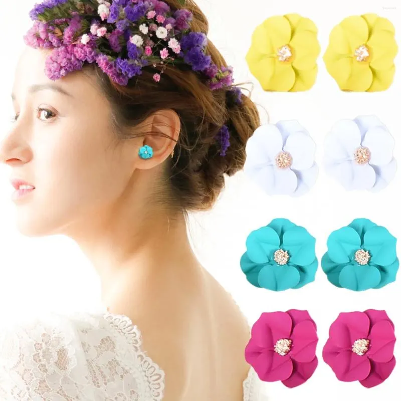 Hoop Earrings Colorful Flower For Women Fun And Exaggerated Temperament Fashionable Gentle Pearl Cold