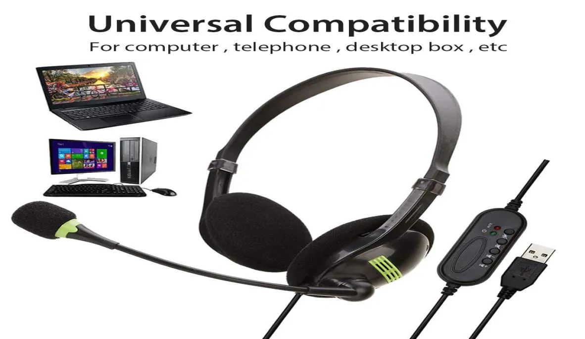 USB Headset with Microphone for PC Game Call Centre Office Headphones USB Noise Cancelling MultiKey Control Dual 35mm Wired Head8717794