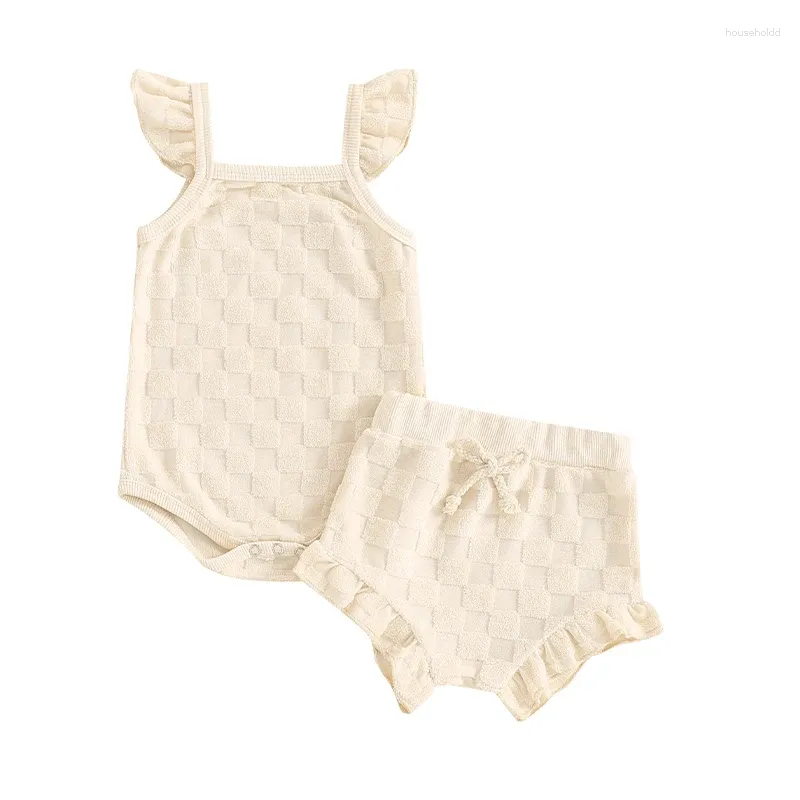 Zestawy odzieżowe Baby Girl 2 -częściowe letni zestaw Square Szycie Romper Elastyczne talii