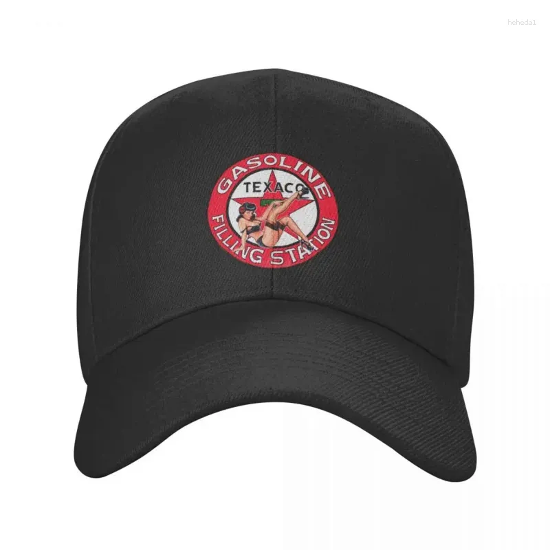 Tapas de pelota personalizadas Vintage Texaco Gasoline Sign Baseball Cap Hip Hop Hombres Mujeres Hat de papá ajustable Summer Snapback