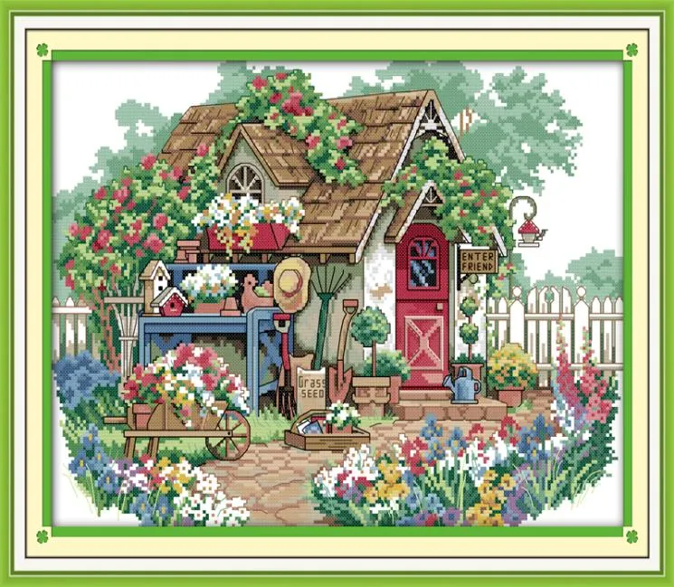 Flower Cabin Forest Beauty House Decor malowanie ręcznie robione szwy krzyżowe Zestawy haftu haftowe zliczone Drukuj na płótnie DMC 14CT8156823