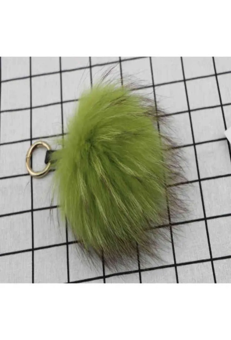 18 cm Big Y Bugs Keychains met Feather Real Fox Fur Ball Key Chain Bag Charm Pompom Yellow4466024