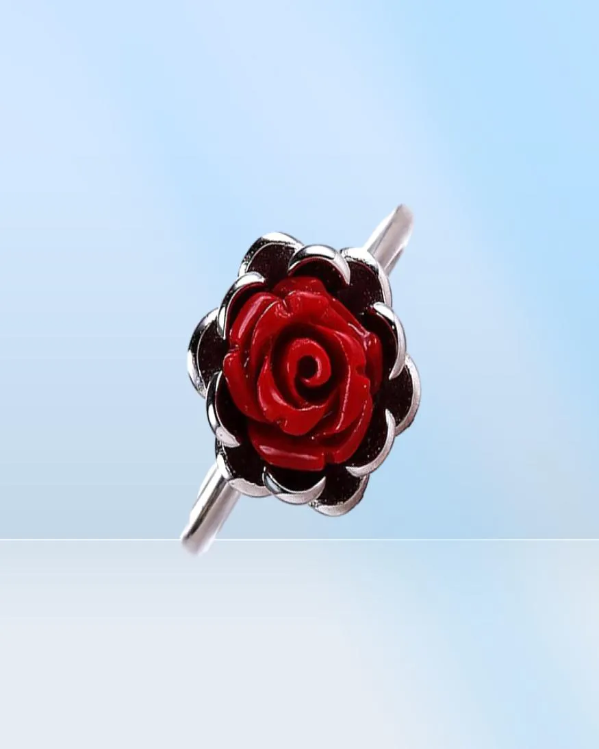 925 anel de prata esterlina rosa vermelha rosa vintage cor de platina para mulheres jóias finas anéis de minimalismo estilo vichok9855169164552