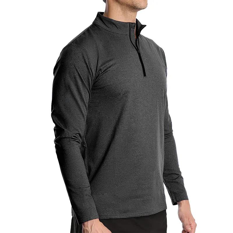 lu Men Running Sports Long Sleeve T-shirt Men`s Style Stand-up Collar Half Zipper Shirt Training Fitness Clothes Training Elastic Quick Dry 200616