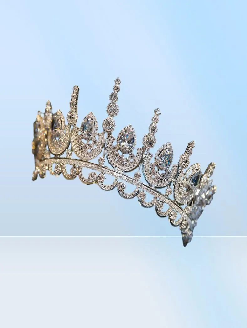 Himstory Noble Beauty Princess Tiara Cubic Zircon Wedding Bridal Crown Rhinestone Pageant Crown for Brides Bandbands6179002