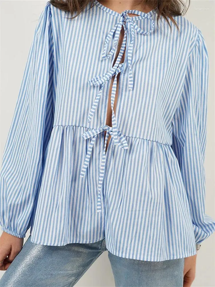 Camicette da donna da donna camicie da parente camicie a maniche lunghe a strisce a strisce a corda di legno e camicetta casual in autunno estate eleganti camicetta streetwear