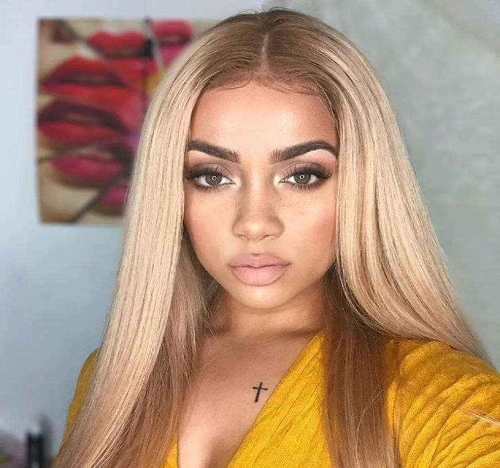 Brésilien Human Hair Honey Blonde 27 Lace Lace Perruques avant Silky Ringor Human Hair Wigs Baby Hair Natural Hirline9905134