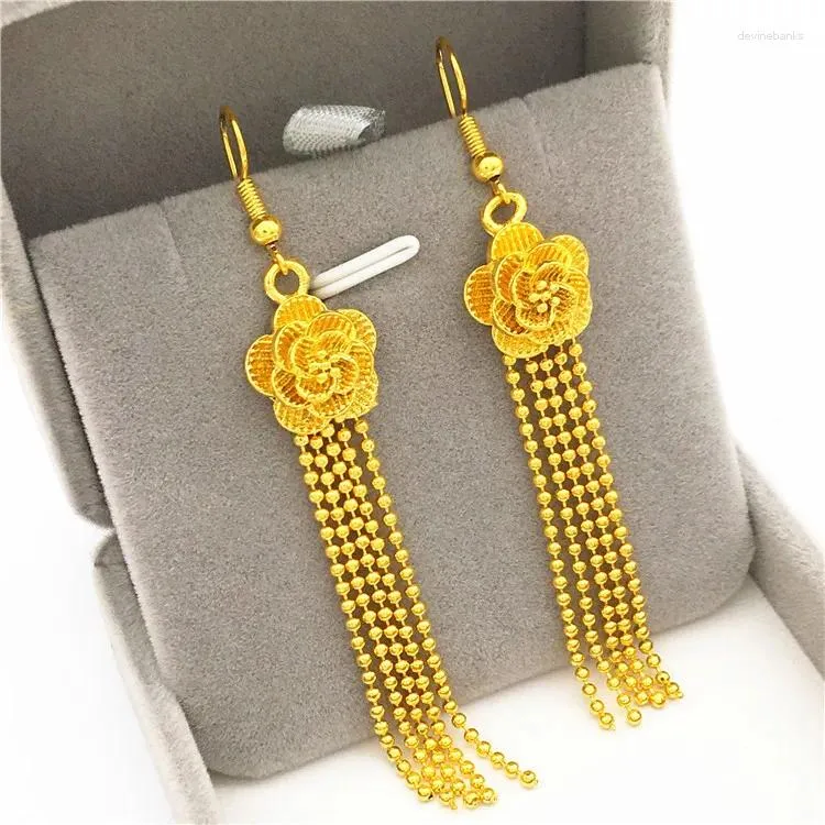 Dangle Ohrringe echt 14k Gelbgold Farbe Blume Langes Quasten Ohrring für Frauen Earline Drop Frauen Schmuck Geschenke nicht verblassen