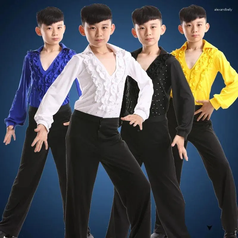 Stage desgaste garoto de dança latina de roupas azuis brancos preto salão de baile moderno meninos dança roupas de fantasia
