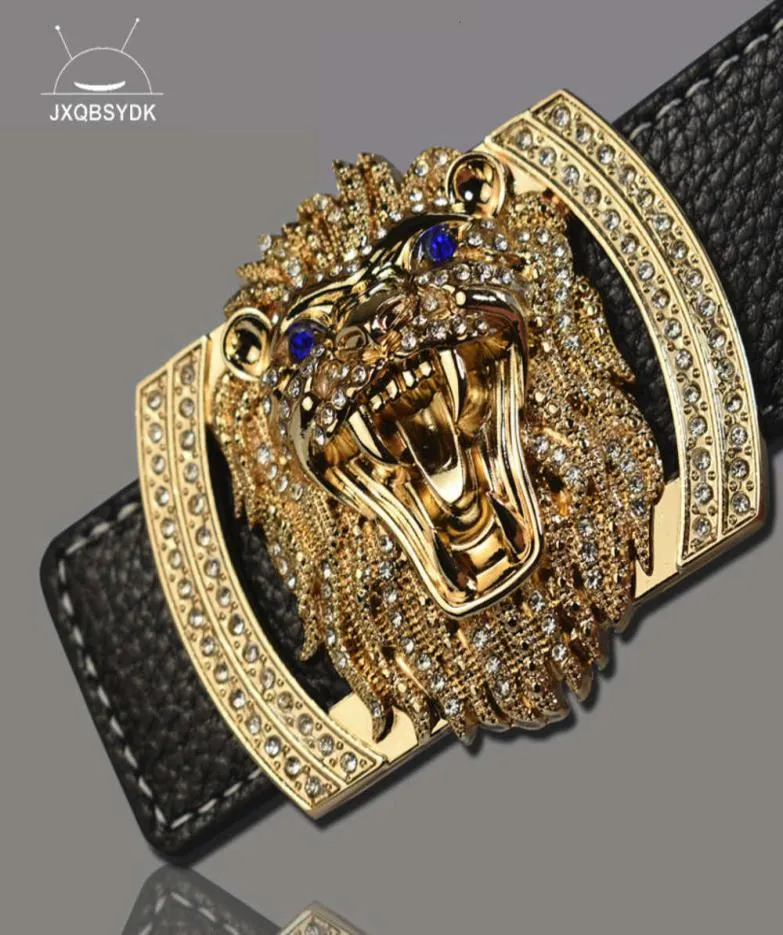 JXQBSYDK Luxury Brand for Men Fashion Shiny Diamond Lion Head di alta qualità Cinture in pelle Shaper 2021ZHP72920442