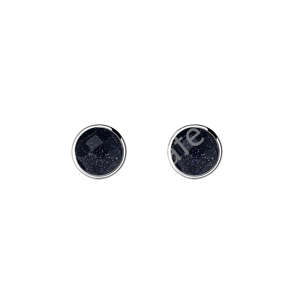 S925 Pure Silver Ear Studs, okrągłe fioletowe złoty piasek Czarny Agat Kolczyki Męskie i Damskie Kolczyka