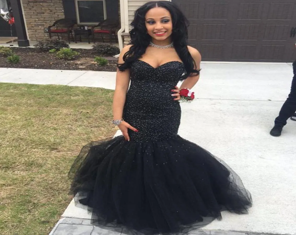 2020 Sexy Black African Mermaid Dresses Prom Vestidos de Tulle de Tulle de Tulle de Tulle Barato Long Formal Wear Night Tamaño PROM9255371