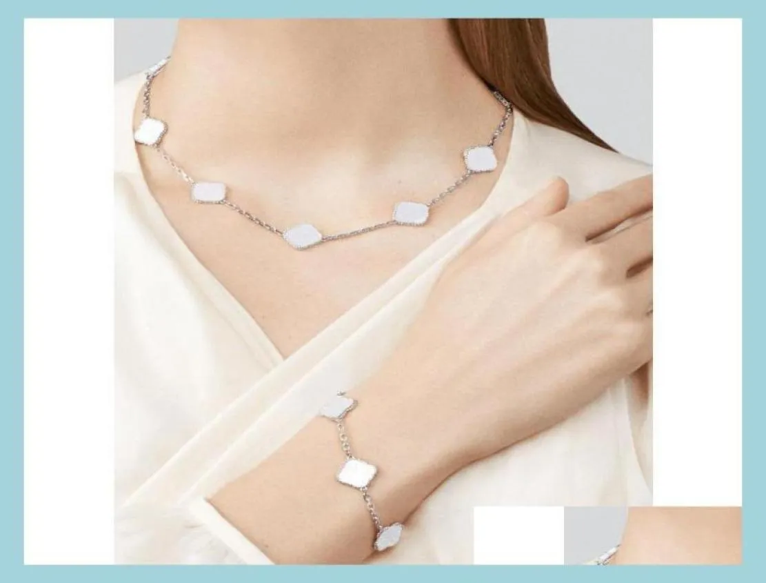 Pendanthalsband modehalsband designers fyra bladklöver halsband smycken uppsättningar för kvinnor och armband 5 mos gåva stainle8002451