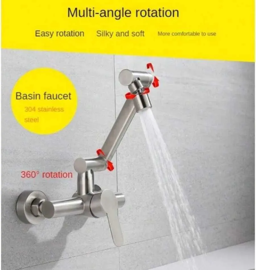 Bathroom Sink Faucets Kitchen Faucet Wall Mounted Bathroom Sink Mixer Taps Hot and Cold Water 360 Degree Free Rotation Medidores De Cozinha Grifo