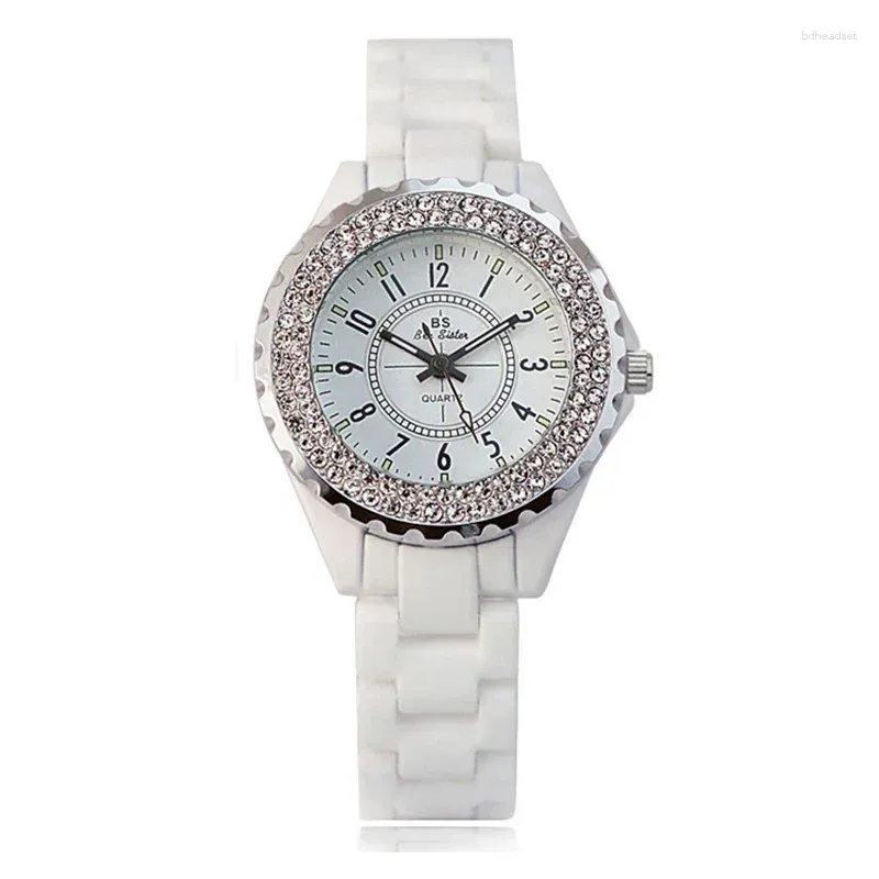 Orologi da polso donne cristalline di lusso da donna in ceramica bianca orologio al quarzo orologio da donna da donna per reljes femminile