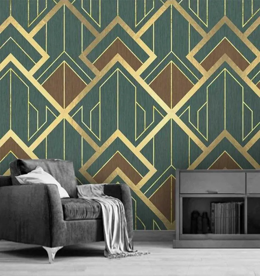 Niestandardowy mural 3D kreatywny wzór geometryczny złote linie TV Tła papiery ścienne dekoracje domu