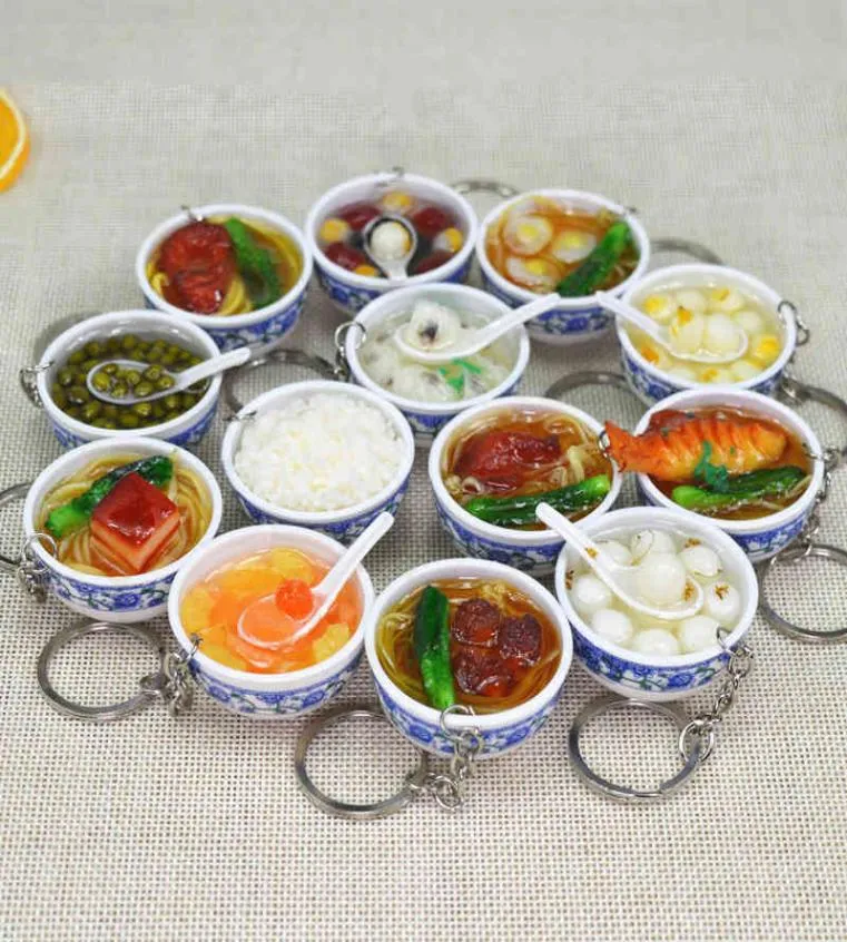 Keychains gesimuleerde Food Key Chain Small Bowl Pendant speelgoedmodel Blauw en Wit Porselein Surface Mini Play Props1943818