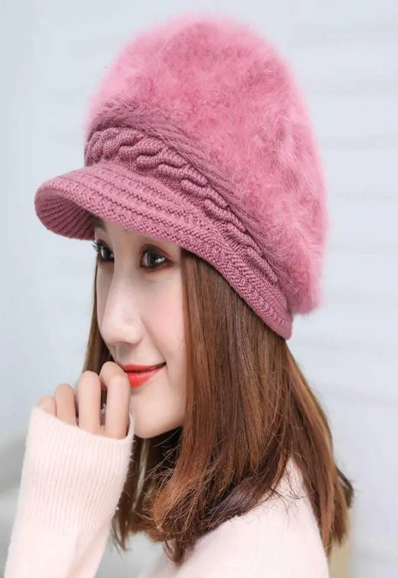 Woolen Cap Womens Winter Warm Rabbit Fur Panie szczytowy Beret Fashion Outdoor51167529031223