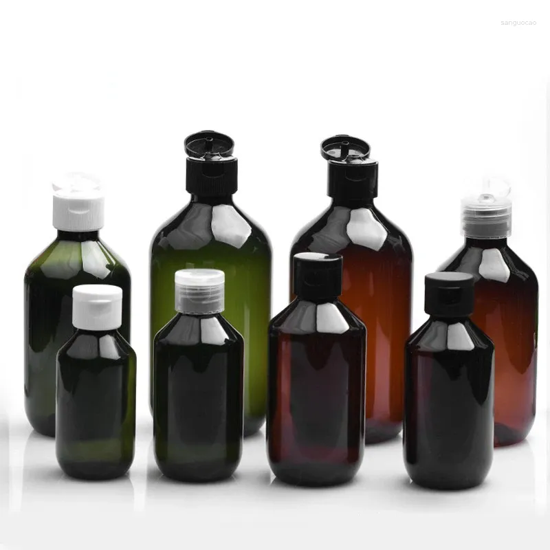Butelki do przechowywania 100 ml-500 ml 20pcs pusta pielęgnacja skóry plastik z klapką górną czapkę Brązowy zielony kosmetyki kosmetyków kosmetyków pojemnik na podróż