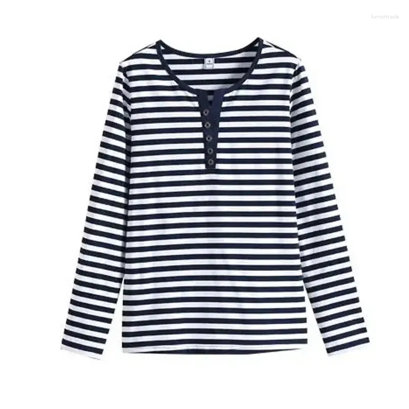 Women's T Shirts O-neck Printing Undercoat Ladies Striped Tops Casual Tshirt Long Sleeve Pullovers Autumn Winter Interior Lapping Women