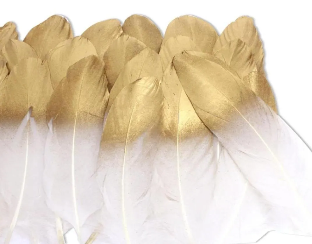 Gold Dipped Natural White Feathers for Various Crafts DIY Decor Feathers Wedding Feather Decoration 100 Pcslot40916124727919