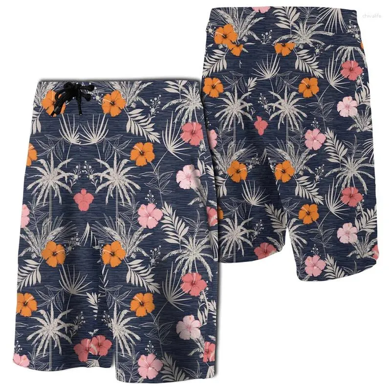 Men's Shorts Tropical Flamingo Grey Board Hawaii Women Vacation Beach Short Pants Polynesian Floral Swim Trunks