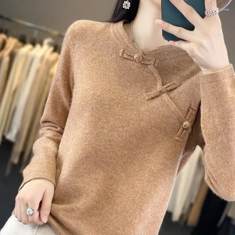 Women's Sweaters Vintage Knitted Pullover Wool Sweater Half High Collar Loose Slim Fashion Chinese Style Top Autumn Winter