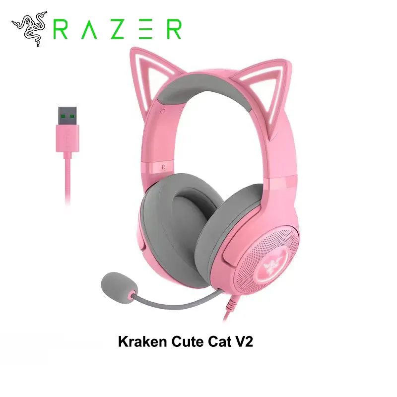 DHgate Razer Kraken Kitty Edition Gaming Headset Purrfect 7.1 Surround Sound RGB PC Headphones w Mic for PC PS4 Electronics