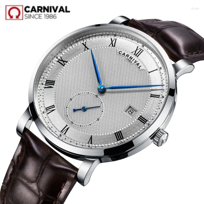 Muñecos para pulseras Carnaval Suiza Reloj Mechanical Men Relojes de cuero impermeable Reloj Hombre Erkek Kol Saati Relogio