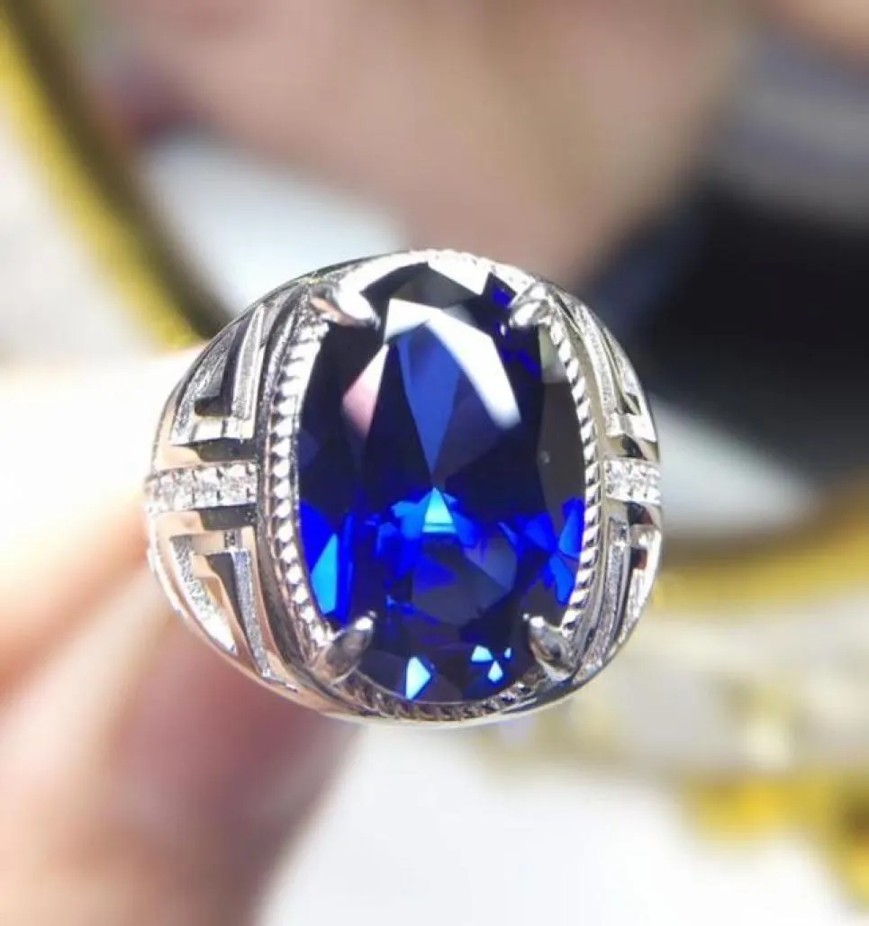 Clusterringen per sieraden Men Ring Blue Sapphire 11ct Big Gemstone 925 Sterling Silver Fine For Women T204345069415