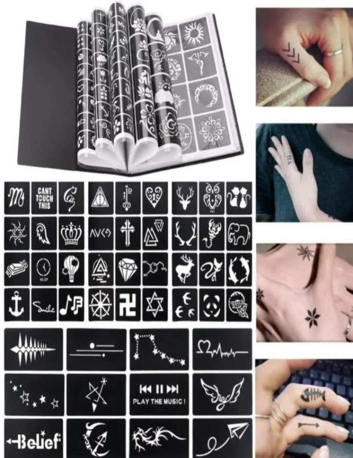 17 blad 264 kaarten waterdichte henna tattoo -sjablonen airbrush glitter tijdelijke tatoeages body art set sticker diy schilderen 58125811