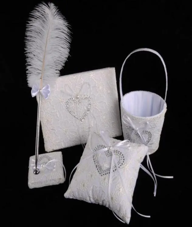 Bröllopsgästbok Pen Set Ring Pillow Girl Flower Borge Four Pieces Set Wedding Decoration Wedding Ornament Accessories6644311