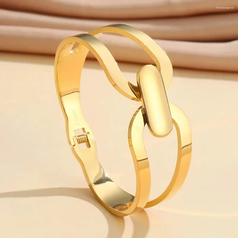 Bracciale oro in oro da 18K per donne uomini maschile geometriche a doppio strato bracciale in acciaio inossidabile fascino trendy gioielli artigianali lucidati