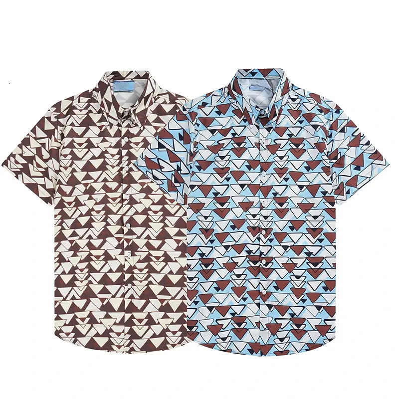 男性用の夏の短袖シャツレトロトライアングルオールオーバーグラフィックプリントパターンシャツハワイアンビーチシャツ240422
