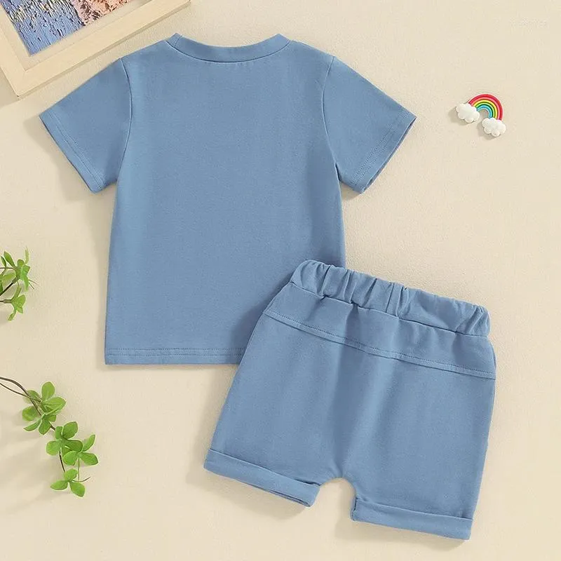 Ensembles de vêtements Toddler Boy Pâques tenue mr volez votre lettre d'oeufs t-shirt haut de couleurs solides couleurs tronquées shorts d'été