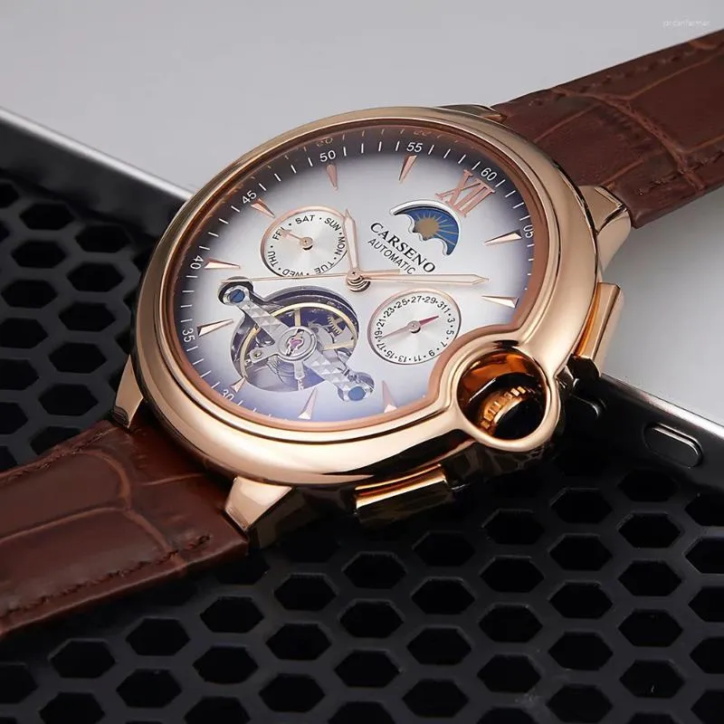 Montres sur les bracelets Tourbillon Montres Top Automatic Watch Men 45 mm Mécanique Vintage Sports Moon Clock Caseno 2024