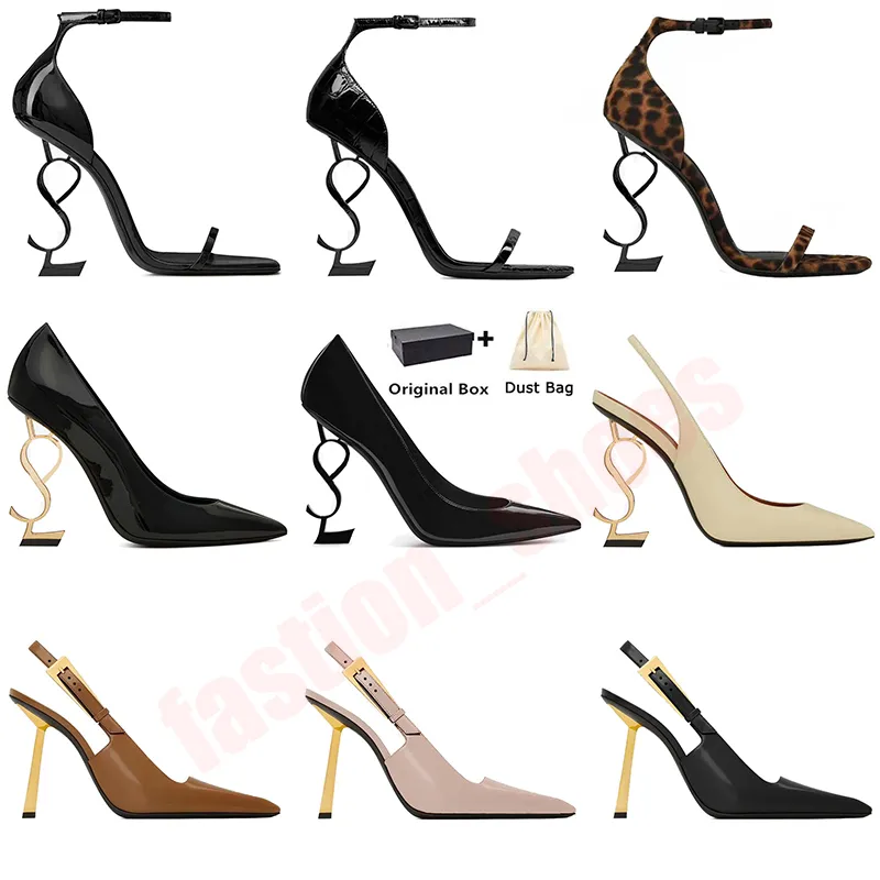 Designer Sandals Luxury Top Patent Cuir pointu 8cm10cm High Heels New Fashion Femmes One Strap Party Shoe Shoes Sexy Shoes Metal Letter Talon Chaussures de mariage