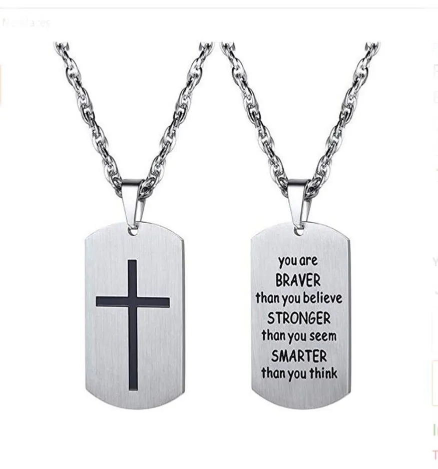 10pcs / lot Cross Dog LETTRE GRAVED BIBLE LETTRE PENDANT EN ACIELLE COLLE PENDANT BIJOUR BAPTIST POUR MEN336217