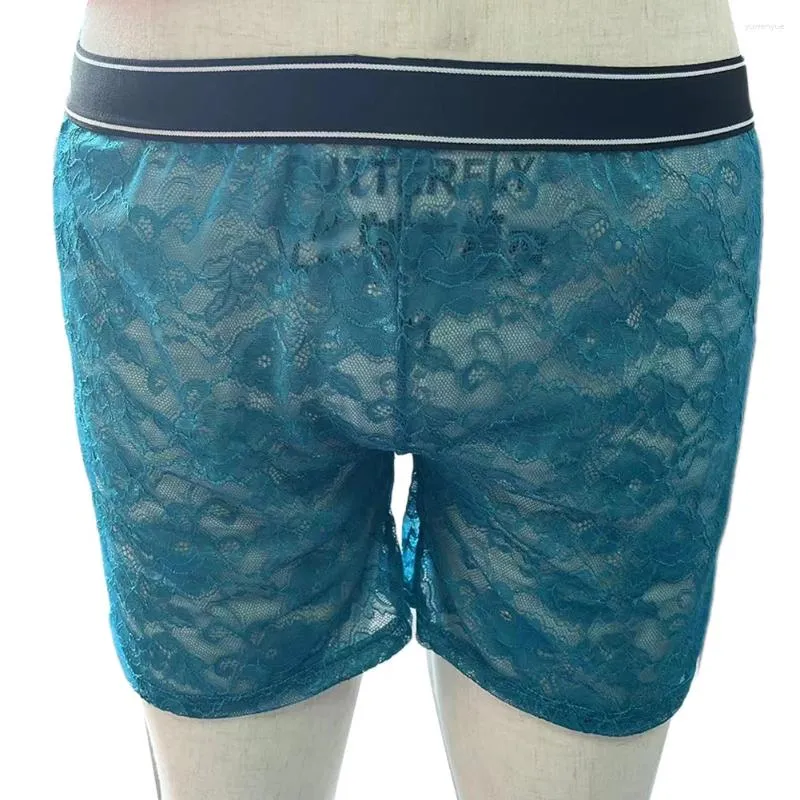 Underpants Sexy Mens Lace Boxer Briefs Middle Waist Underwear Bulge Pouch Long Panties Breathable Male Boxers Shorts Lingerie